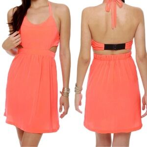 BB Dakota Lunette Neon Coral Halter Dress